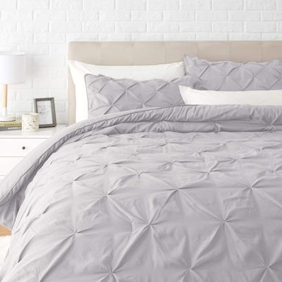 1 Pcs Pinch Pleat Comforter Set with Pillow Sham Light Weight Goose Down-Alternative Ultra-soft Cotton shell 500 GSM Comforter All Seasons Pintuck Style Comforter set King/Cal King, Pinch Light Grey