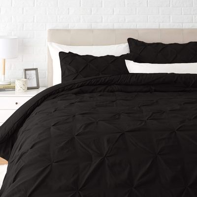 1 Pcs Pinch Pleat Comforter Set with Pillow Sham Light Weight Goose Down-Alternative Ultra-soft Cotton shell 500 GSM Comforter All Seasons Pintuck Style Comforter set King/Cal King, Pinch Black