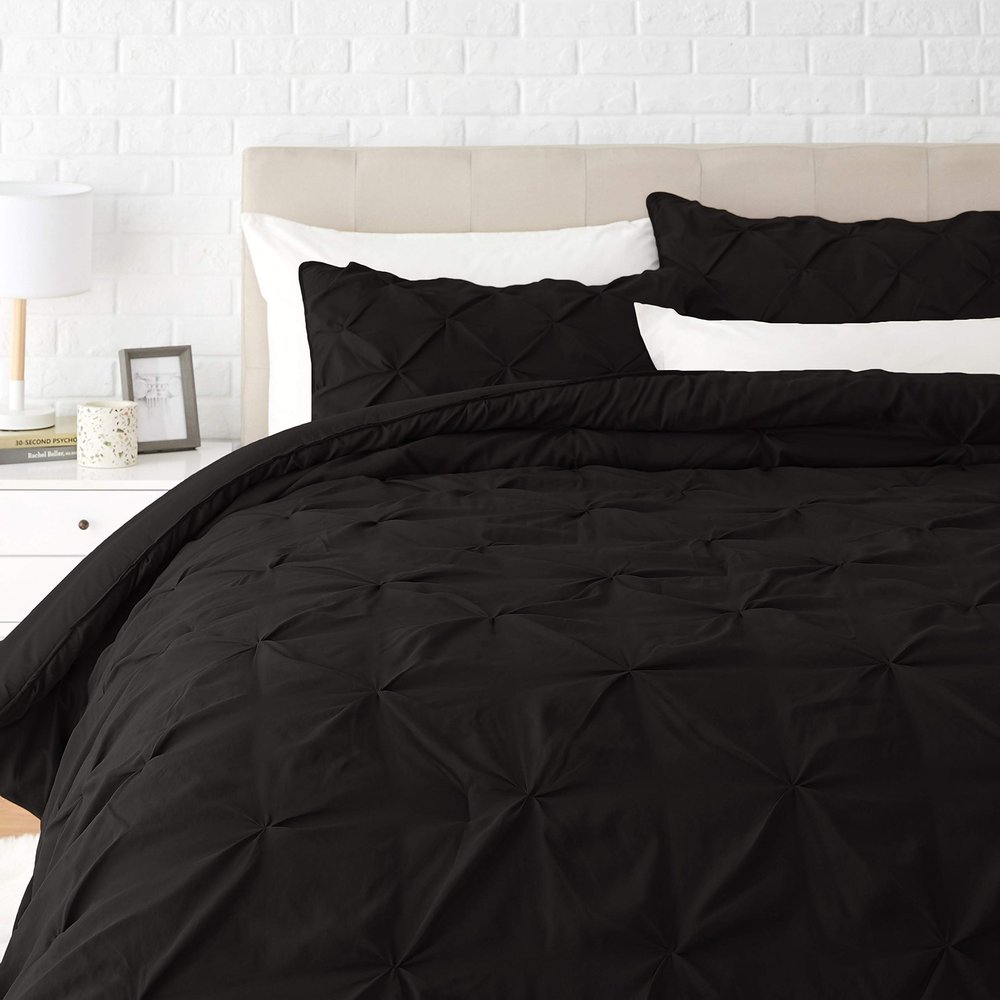 1 Pcs Pinch Pleat Comforter Set with Pillow Sham Light Weight Goose Down-Alternative Ultra-soft Cotton shell 500 GSM Comforter All Seasons Pintuck Style Comforter set King/Cal King, Pinch Black