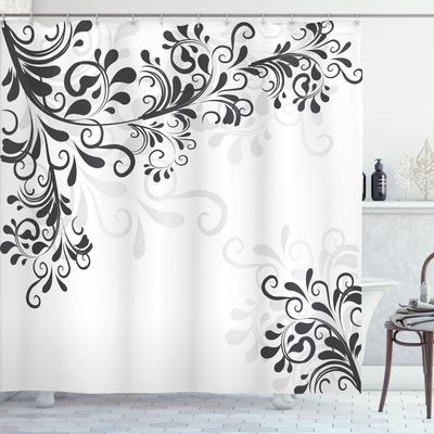 Ambesonne Oriental Shower Curtain, Floral Ivy Swirls and Leaves Abstract Modern Frame Like Artwork Image, Cloth Fabric Bathroom Decor Set with Hooks, 69" W x 70" L, Dark Dimgrey