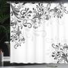 Ambesonne Oriental Shower Curtain, Floral Ivy Swirls and Leaves Abstract Modern Frame Like Artwork Image, Cloth Fabric Bathroom Decor Set with Hooks, 69" W x 70" L, Dark Dimgrey view 3