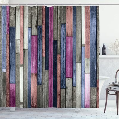 Ambesonne Wooden Print Shower Curtain, Brown Old Hardwood Floor Plank Grunge Lodge Garage Natural Rural Graphic, Cloth Fabric Bathroom Decor Set with Hooks, 69" W x 84" L, Fuchsia