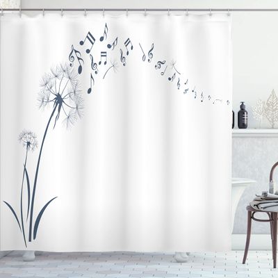 Ambesonne Music Shower Curtain, Flying Dandelions Notes Summer Spring Meadow Silhouette Softness Simple Print, Cloth Fabric Bathroom Decor Set with Hooks, 69" W x 70" L, Dark Teal