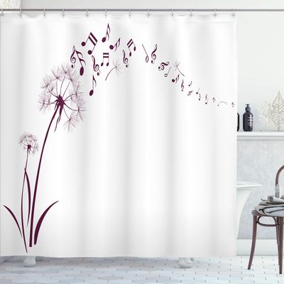 Ambesonne Music Shower Curtain, Flying Dandelions Notes Summer Spring Meadow Silhouette Softness Simple Print, Cloth Fabric Bathroom Decor Set with Hooks, 69" W x 84" L, Dark Purple