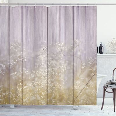 Ambesonne Floral Shower Curtain, Surreal Winter Plants Ivy on Soft Toned Planks Double Exposure Image Print, Cloth Fabric Bathroom Decor Set with Hooks, 69" W x 75" L, Pale Earth
