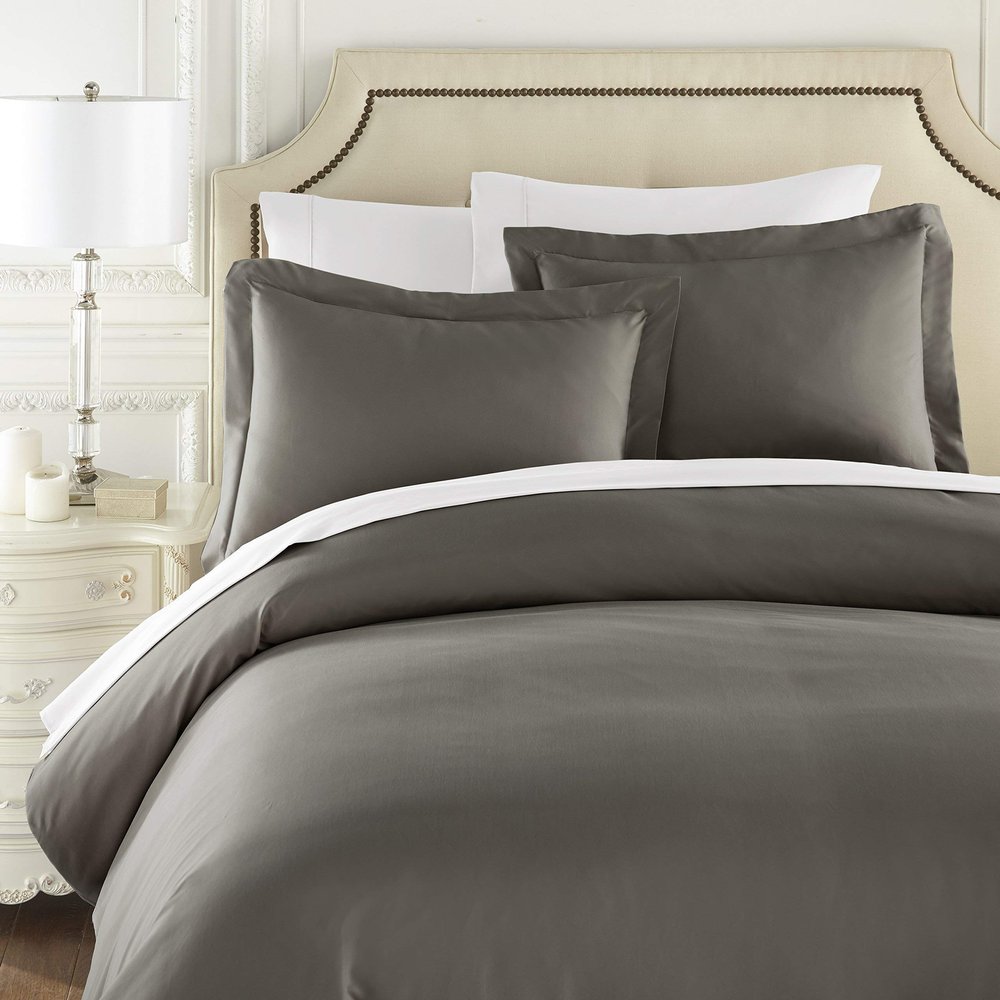 7 Pcs Bedding Set Grey-Oversized King Size 100% Cotton Yarns 600 Thread Counts Luxurious Bedding Collection, 7 Pcs Includes -1 Fitted 18" DP,1 Flat,2 Pillowcases,1 Duvet Cover with 2 Pillow Shams