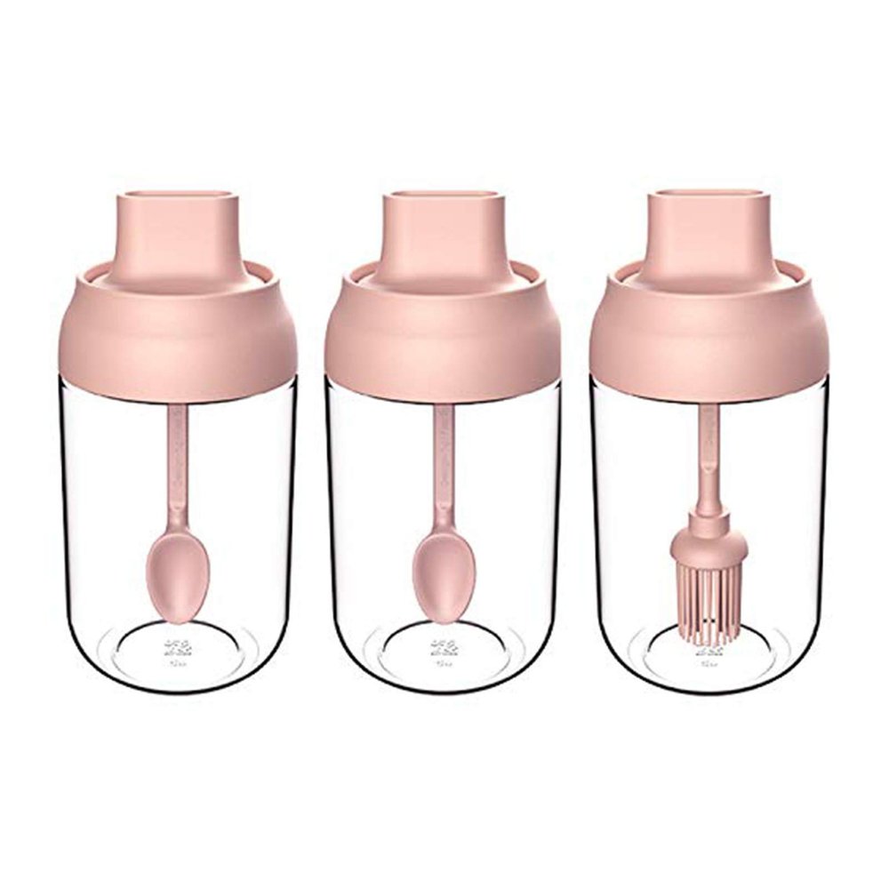 3PCS Glass Seasoning Jar, Spoon and Lid 2 In 1 Design, Transparent Empty Spice Container, for Oil, Salt, Sugar, Honey, Spice Seasoning Device