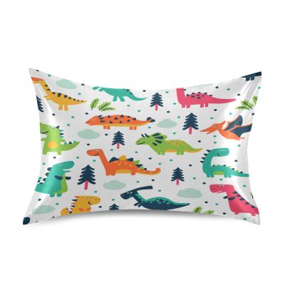 Blueangle Funny Cartoon Dinosaur Satin Pillowcase for Hair and Skin Silk Pillowcase, Queen Size(20x30 inches) - Satin Pillow Covers with Envelope Closure