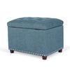 Adeco Rectangular Storage Ottoman Foot Rest Stool, Fabric Button Tufted Storage Ottoman with Hinged Lid (Cyan) view 1