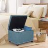 Adeco Rectangular Storage Ottoman Foot Rest Stool, Fabric Button Tufted Storage Ottoman with Hinged Lid (Cyan) view 2