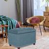 Adeco Rectangular Storage Ottoman Foot Rest Stool, Fabric Button Tufted Storage Ottoman with Hinged Lid (Cyan) view 4