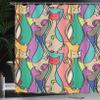 Ambesonne Cat Shower Curtain, Colorful Kittens Domestic Contour Geometric Design, Cloth Fabric Bathroom Decor Set with Hooks, 69" W x 75" L, Dark Mustard view 3