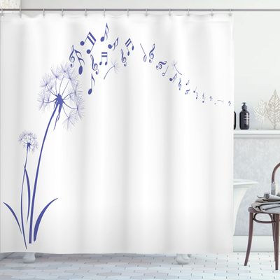 Ambesonne Music Shower Curtain, Flying Dandelions Notes Summer Spring Meadow Silhouette Softness Simple Print, Cloth Fabric Bathroom Decor Set with Hooks, 69" W x 75" L, Dark Lavender