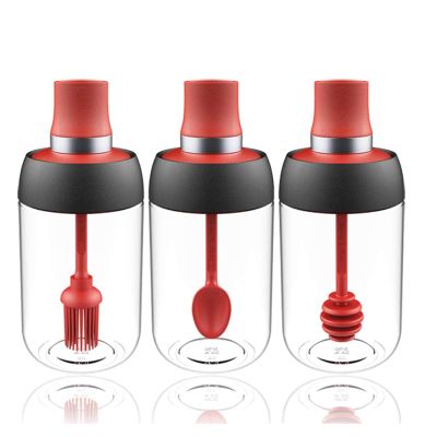 3PCS Glass Seasoning Jar, Spoon and Lid 2 In 1 Design, Transparent Empty Spice Container, for Oil, Salt, Sugar, Honey, Spice Seasoning Device
