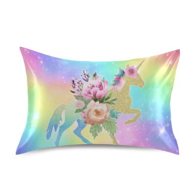Blueangle Rainbow Unicorn Satin Pillowcase for Hair and Skin Silk Pillowcase, Queen Size(20x30 inches) - Satin Pillow Covers with Envelope Closure
