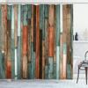 Ambesonne Wooden Print Shower Curtain, Brown Old Hardwood Floor Plank Grunge Lodge Garage Natural Rural Graphic, Cloth Fabric Bathroom Decor Set with Hooks, 69" W x 84" L, Seafoam Fawn view 1