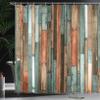 Ambesonne Wooden Print Shower Curtain, Brown Old Hardwood Floor Plank Grunge Lodge Garage Natural Rural Graphic, Cloth Fabric Bathroom Decor Set with Hooks, 69" W x 84" L, Seafoam Fawn view 3