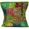 Sophia-Art Decorative Cushion Cover Cotton Patchwork Embroidered Sequin Beads Ethnic Flowers Leaves Geometric Square Scatter Floor Pillow Case Fits (Parrot Green (Scatter Square), 16" x 16") view 1