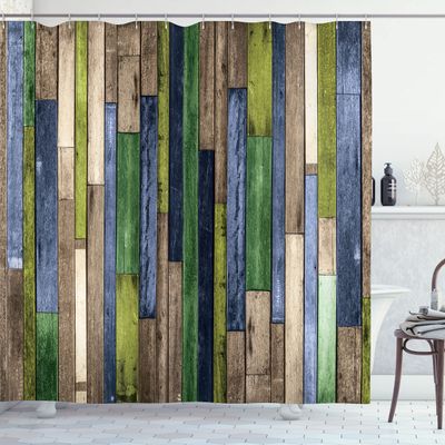 Ambesonne Wooden Print Shower Curtain, Brown Old Hardwood Floor Plank Grunge Lodge Garage Natural Rural Graphic, Cloth Fabric Bathroom Decor Set with Hooks, 69" W x 84" L, Sepia Cocoa
