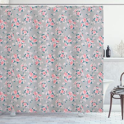 Ambesonne Vintage Shower Curtain, Romantic Shabby Form Style Inspired Flowers with Little Roses Lilacs Artwork, Cloth Fabric Bathroom Decor Set with Hooks, 69" W x 75" L, Pale Grey