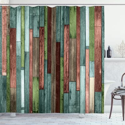 Ambesonne Wooden Print Shower Curtain, Brown Old Hardwood Floor Plank Grunge Lodge Garage Natural Rural Graphic, Cloth Fabric Bathroom Decor Set with Hooks, 69" W x 84" L, Dark Rosewood