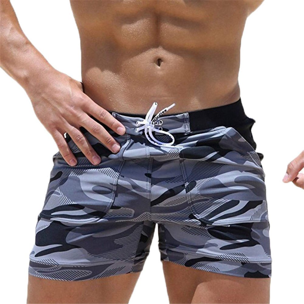 Andongnywell Swimwear Men Basic Swimming Trunk Surf Camo Shorts Swimsuits Pocket Camouflage Swim Short Pants (Gray,Medium)