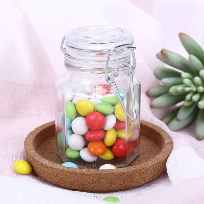 12 Pack 4 Oz Clear Hexagon Design Glass Jars