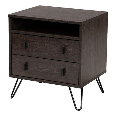 Baxton Studio Glover Modern and Contemporary Dark Brown Finished Wood and Rose Gold-Tone Finished Metal 2-Drawer Nightstand