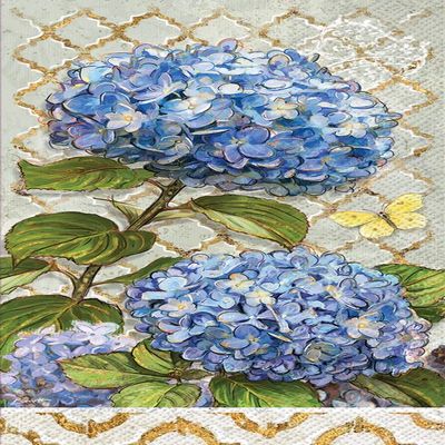 Boston International Hand Towels, Decorative Paper Guest Towels for Bathroom or Paper Napkins Dinner Napkins Garden Blue Hydrangea Pak 32