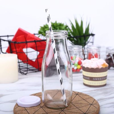 12 Pack 11 Oz Clear Glass Favor Milk Bottles With Lids
