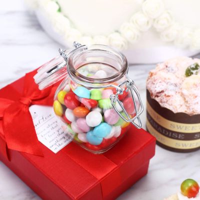 12 Pack 4 Oz Clear Small Glass Jars With Clear Flip Lids and Metal Bails