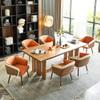 ARTPLAN Dining Chair Mid Century Modern with Walnut, Eucalyptus Fabric Upholsted Retro Accent Arm Chair, Metal Legs Dissassembly Adjustable Foot for Kitchen Dining Room,Dark Orange view 2