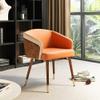 ARTPLAN Dining Chair Mid Century Modern with Walnut, Eucalyptus Fabric Upholsted Retro Accent Arm Chair, Metal Legs Dissassembly Adjustable Foot for Kitchen Dining Room,Dark Orange view 4