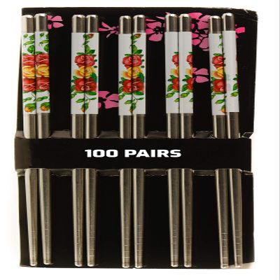 [100 PAIRS] Premium White Flower Reusable Stainless Steel Chopsticks - Metal Stainless Steel Chopsticks Set - Great for Dinner, Kitchen, Ramen, Dishwasher Safe by EcoQuality (8.8 inches)