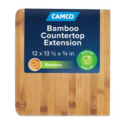 Camco Bamboo Accents RV Counter Extension - Measures 12" x 13.5" x .75" & Mounts with Metal Drop-Leaf Table Brace - Adds 12 Extra Inches of Countertop Space in Camper & RV Kitchens (43423)