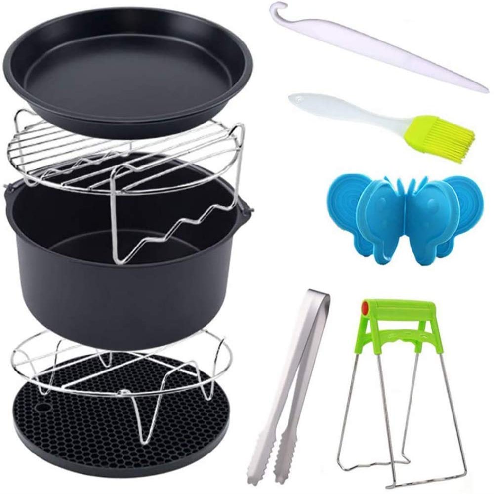10PCS Airfryer Hot Air Fryer Accessory Set Air Fryer Accessory Safety Pizza Baking Pan Kitchen Cooking Utensils-6 inches / 16CM