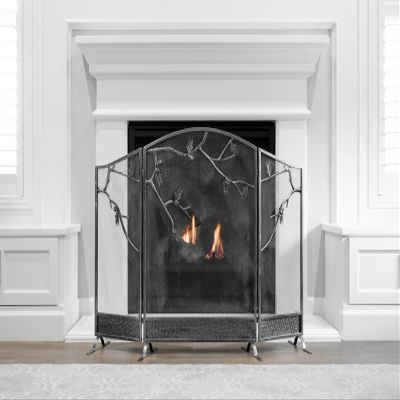 Barton 53x36 Fireplace Screen w/Tree Branches 3 Panel Fire Door Freestanding Cover Decorative Spark Guard Gate Grate, Black