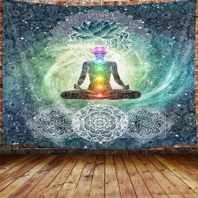 DYNH Meditation Large Tapestry, Yoga Decor Tapestry Wall Hanging for Bedroom, Lotus Tapestries Poster Beach Blanket College Dorm Home (90W X 70H)
