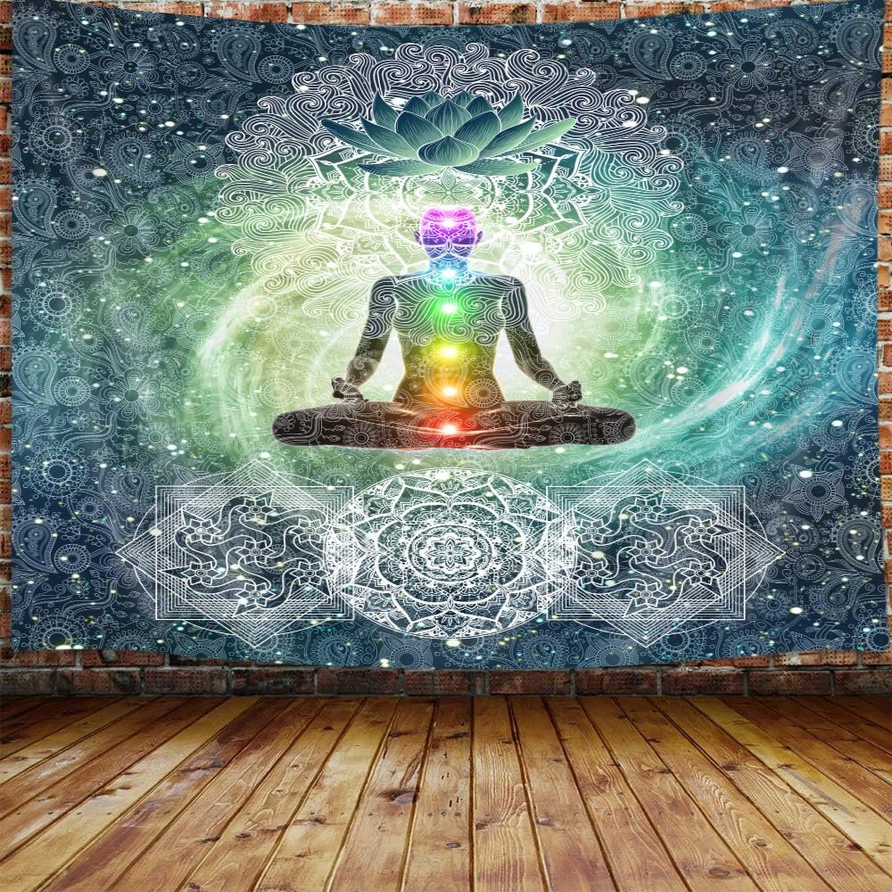 DYNH Meditation Large Tapestry, Yoga Decor Tapestry Wall Hanging for Bedroom, Lotus Tapestries Poster Beach Blanket College Dorm Home (90W X 70H)