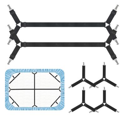 Bed Sheet Clips, 6 pcs Black Fitted Sheet Holder Straps, Upgraded Triangle Bed Sheet Fasteners for Corners, Elastic Adjustable Bed Sheet Straps for Full, Queen, King Twin Bed