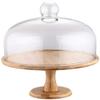 qiuqiu Cake Stand with Bell Jar, Porcelain and Bamboo, Round Shape, 20cm view 1