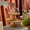 qiuqiu Cake Stand with Bell Jar, Porcelain and Bamboo, Round Shape, 20cm view 2