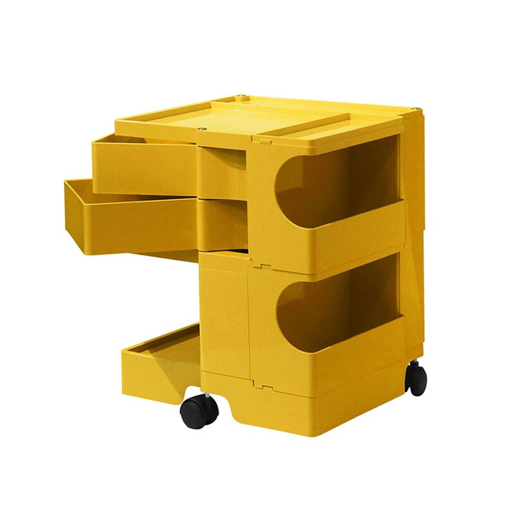 MNSSRN Rotatable Locker, Multi-Functional Simple, Movable Multi-Layer Shelf, Bedside Table with Wheeled Storage Rack,Yellow,C