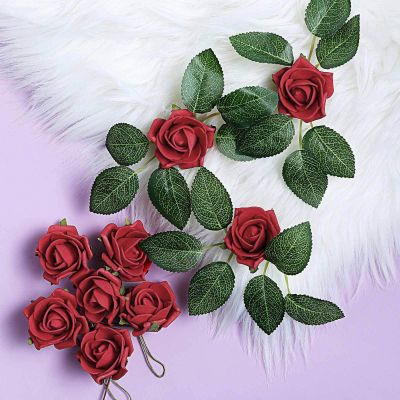 24 Roses | 2" Artificial Foam Rose with Stem and Leaves - 16 Colors (Red)