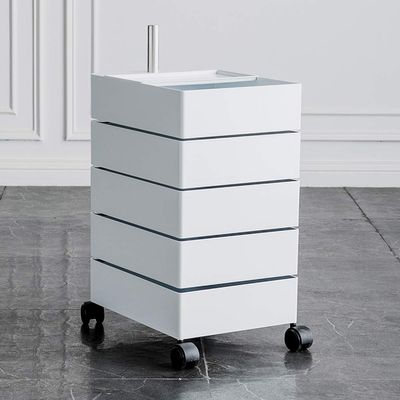 MNSSRN Rotatable Locker, Multi-Functional Simple, Movable Multi-Layer Shelf, Bedside Table with Wheeled Storage Rack,White,B