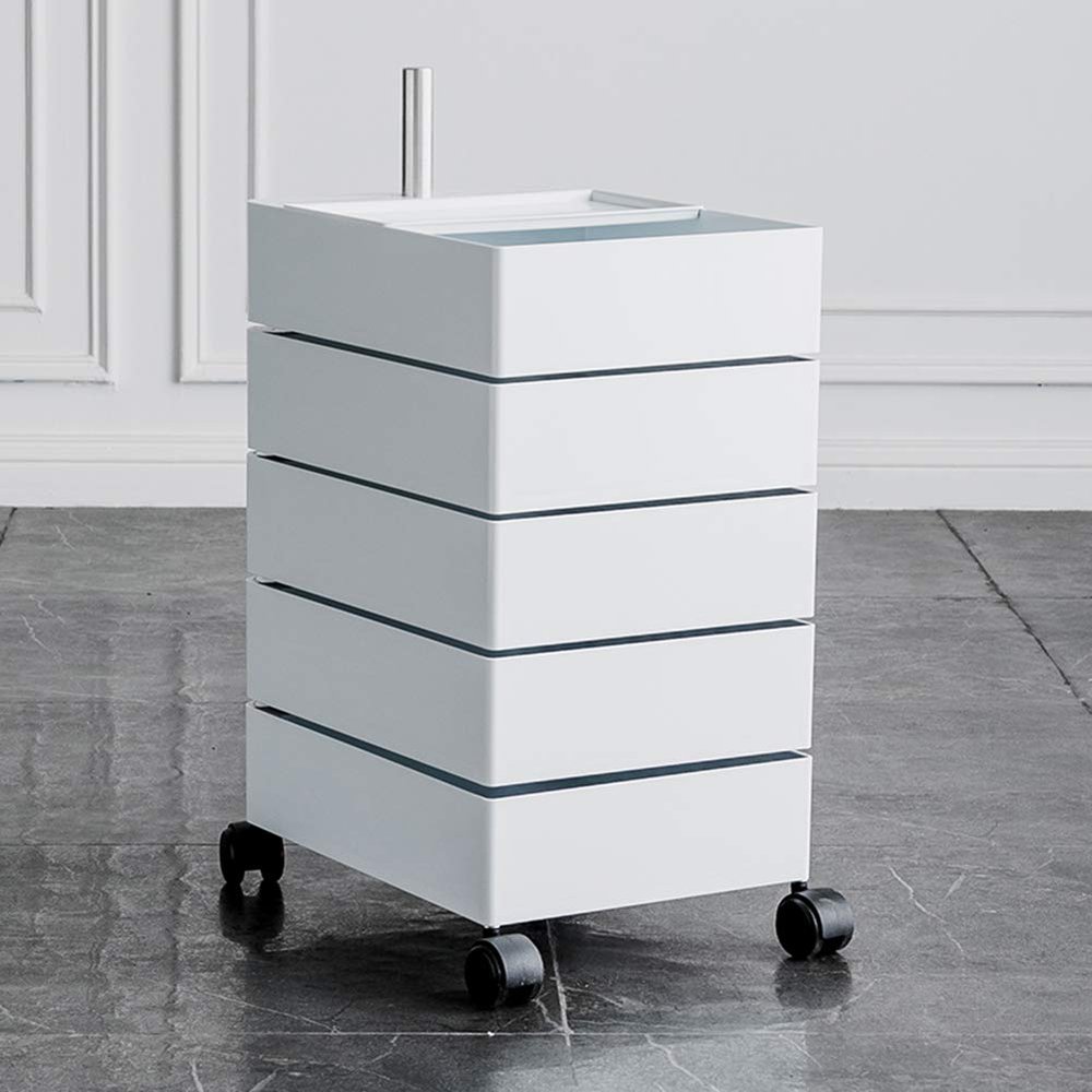 MNSSRN Rotatable Locker, Multi-Functional Simple, Movable Multi-Layer Shelf, Bedside Table with Wheeled Storage Rack,White,B