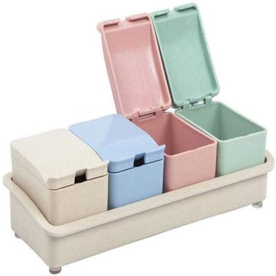 Kitchen Seasoning Jar Set Spice Storage Organizer Box,Condiment Storage Container with Tray for Pepper Spice Salt Boxes