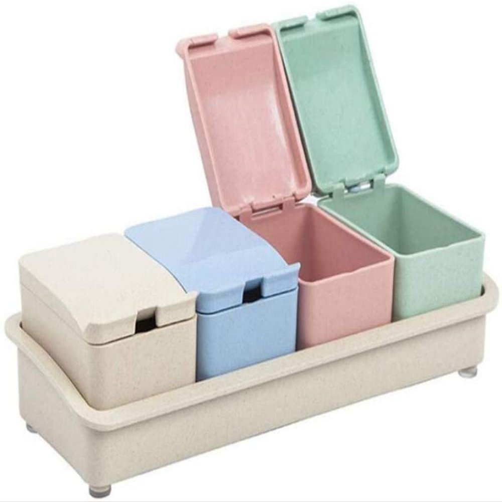 Kitchen Seasoning Jar Set Spice Storage Organizer Box,Condiment Storage Container with Tray for Pepper Spice Salt Boxes