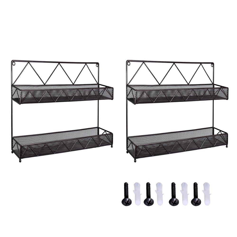 AMT SUPPLY LLC Cabinet Door Shelf Storage, Kitchen seasoning Hanging Display for Spice Jars, Sauces, Herbs, Cosmetic Beauty Bottles (2 Tier Style 9V, Brown), 2 Tier Style 9V (Brown)