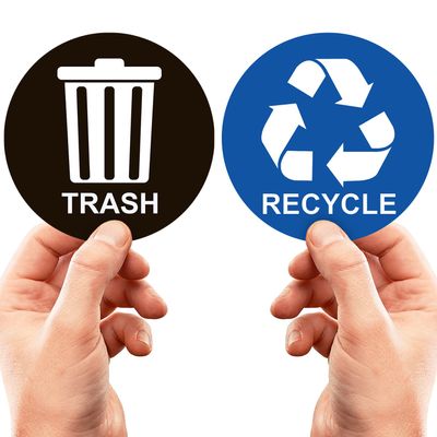 ASSURED SIGNS Recycle Stickers for Trash Bins - 2 Pack 5 Inch Round Labels